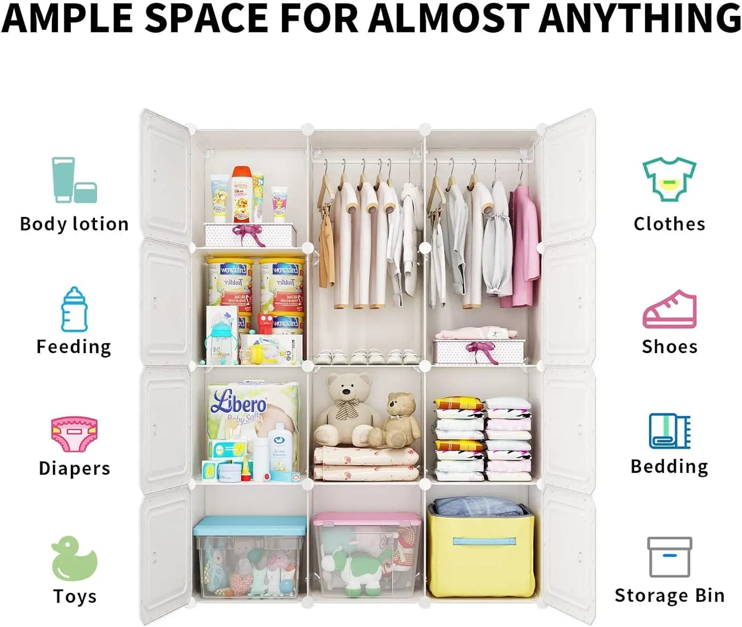 Wooden Kids Wardrobe Closet Cabinet With Door For Bedroom Storage