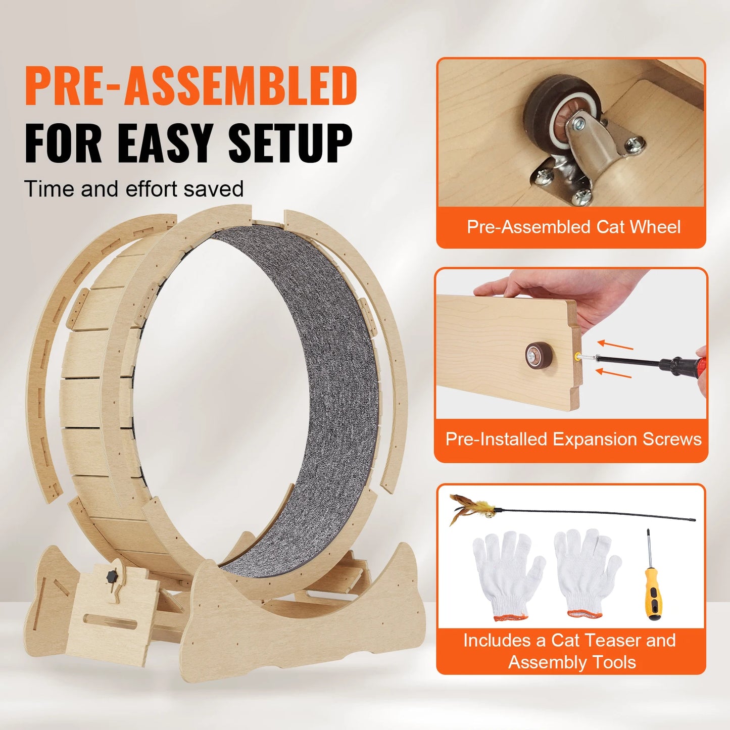 Wooden Cat Exercise Wheel With Detachable Carpet