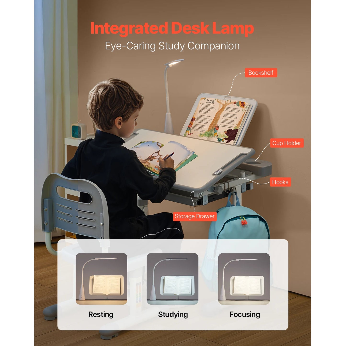SucceBuy Kids Ergonomic Study Desk And Chair Set With Lamp