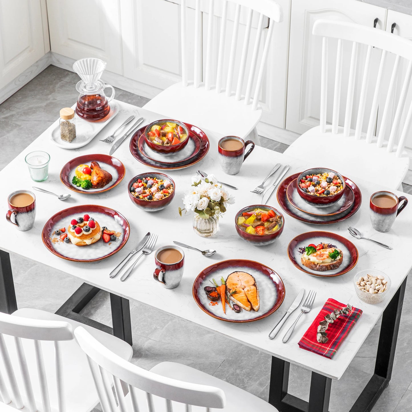 MALACASA Starry Dinnerware Set Kiln Glazed Ceramic Tableware