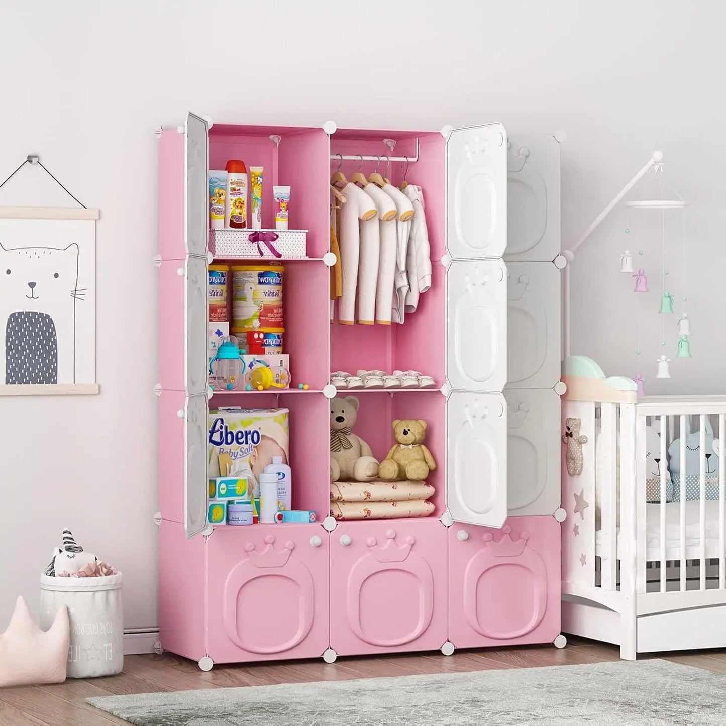 Wooden Kids Wardrobe Closet Cabinet With Door For Bedroom Storage