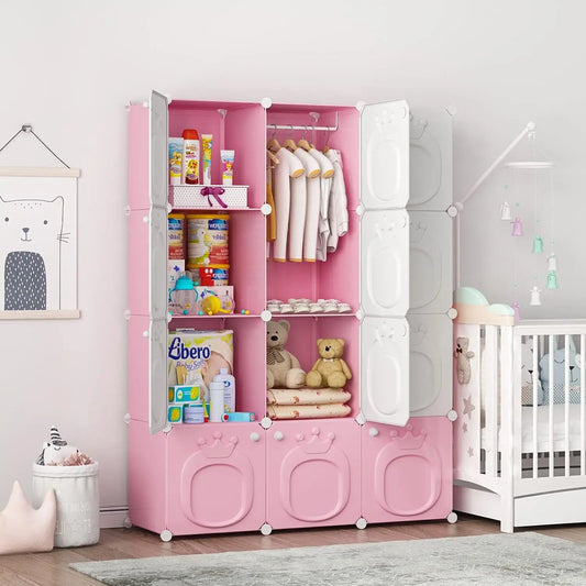 Wooden Kids Wardrobe Closet Cabinet With Door For Bedroom Storage