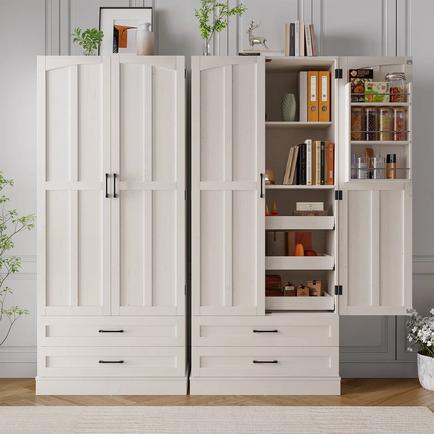 Modern 6 Door Farmhouse Kitchen Pantry Storage Cabinet With Shelves