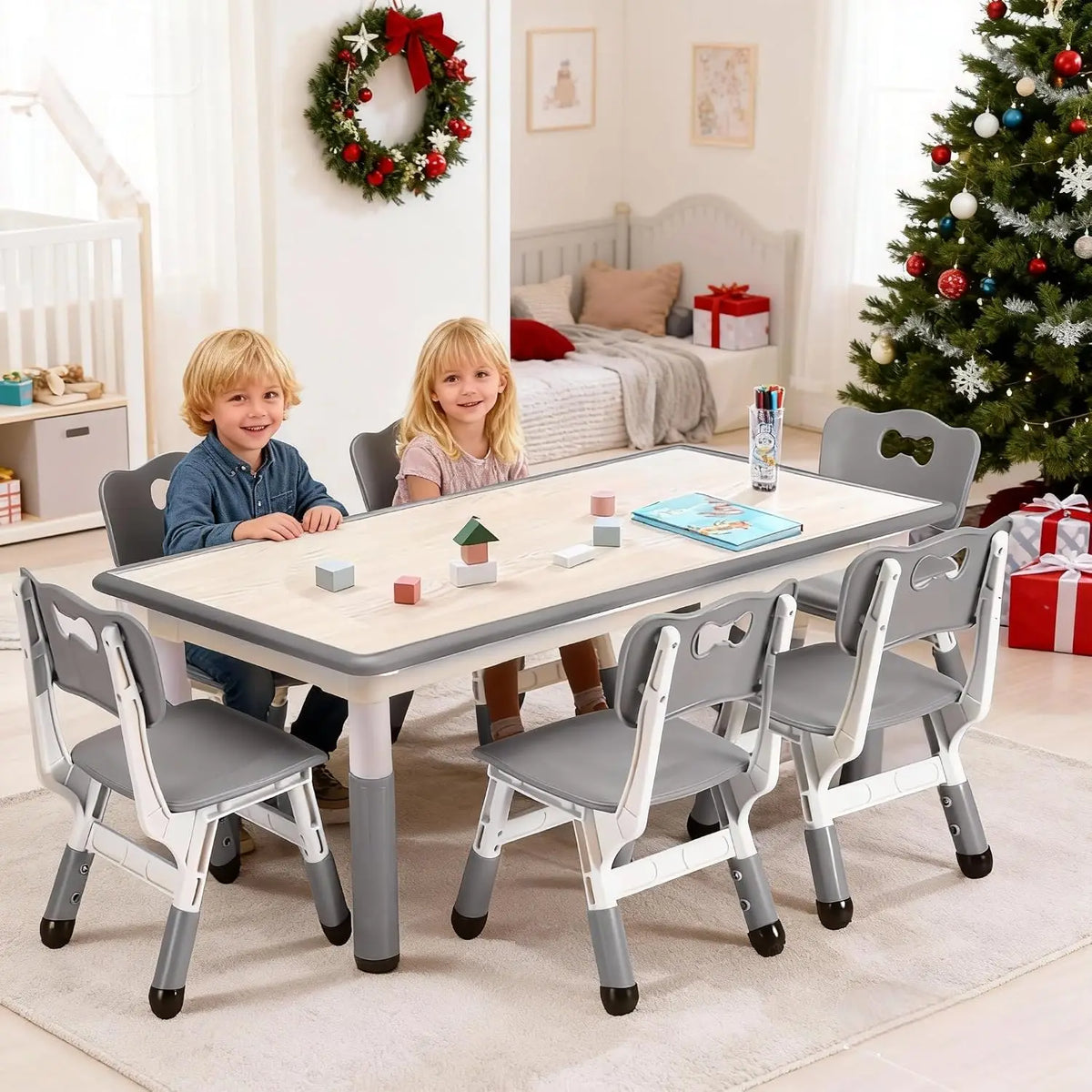 Garvee Kids Activity Table And Six Chair Set With Storage