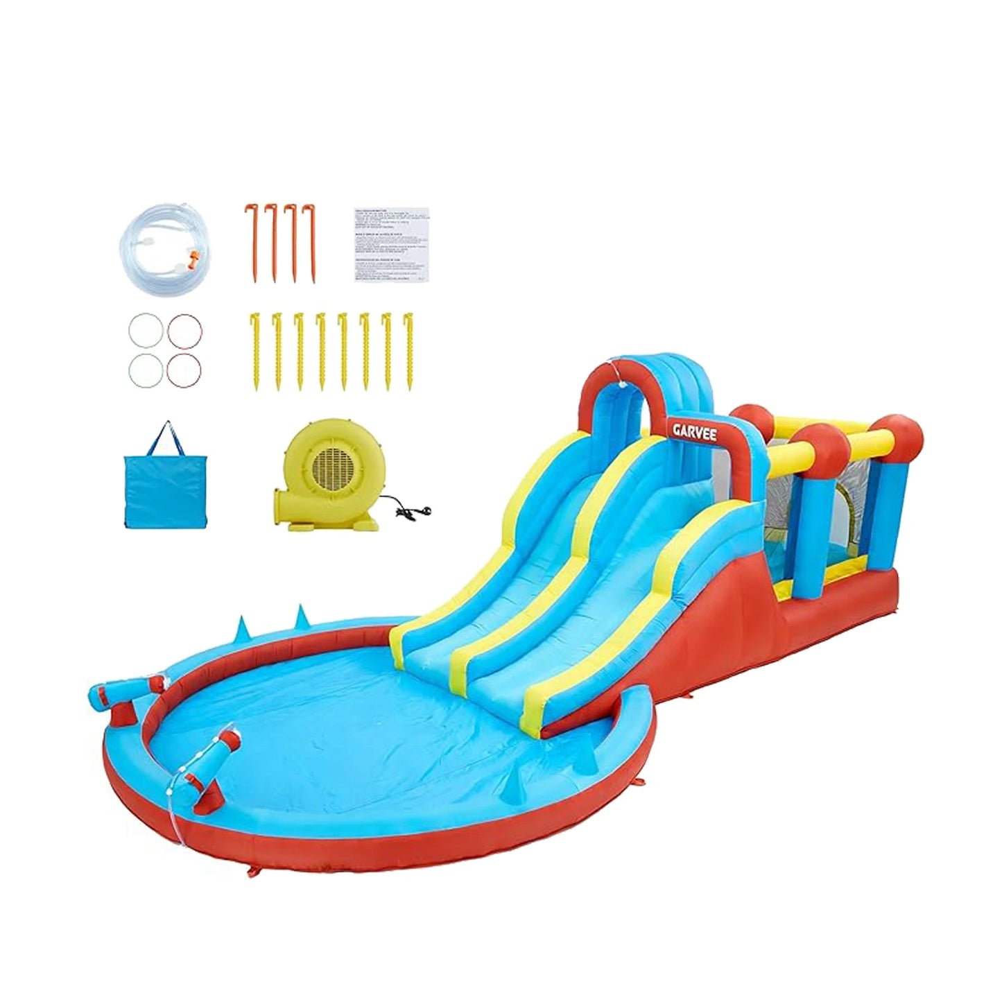 Kids Inflatable Water Park With Double Slides And Climbing Walls