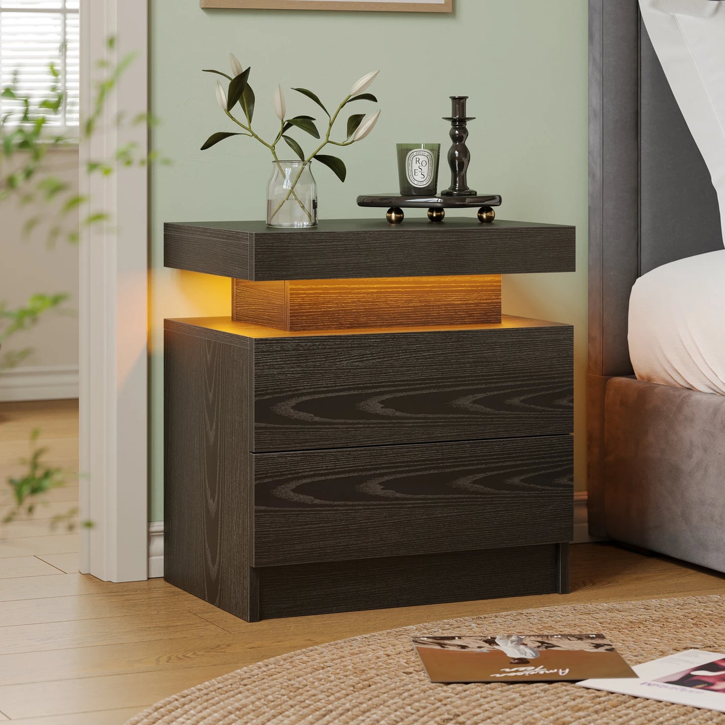 Cubehom LED Nightstand With 2 Drawers And RGB Accent Lighting