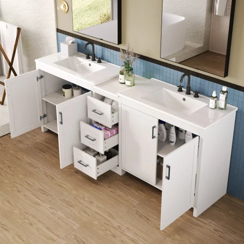 84 Inch Double Sink Bathroom Vanity With Quartz Top