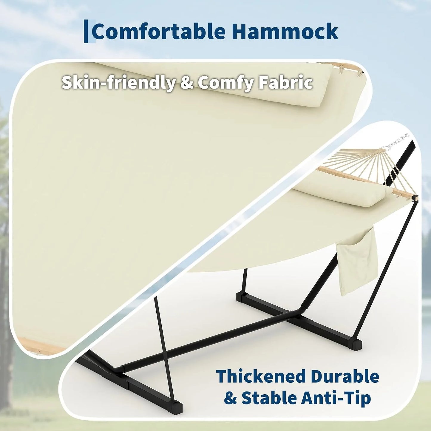 Durable 2 Person Polyester Hammock With Stand And Pillow