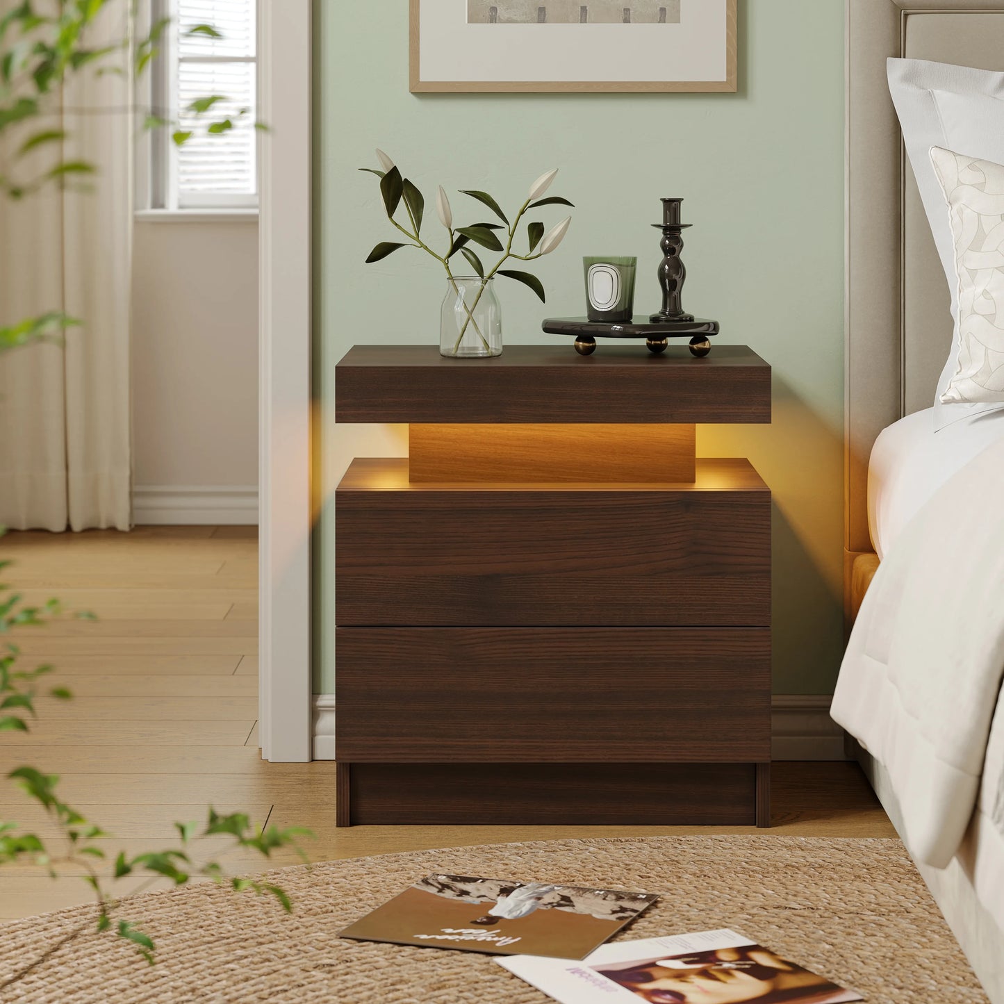 Cubehom LED Nightstand With 2 Drawers And RGB Accent Lighting