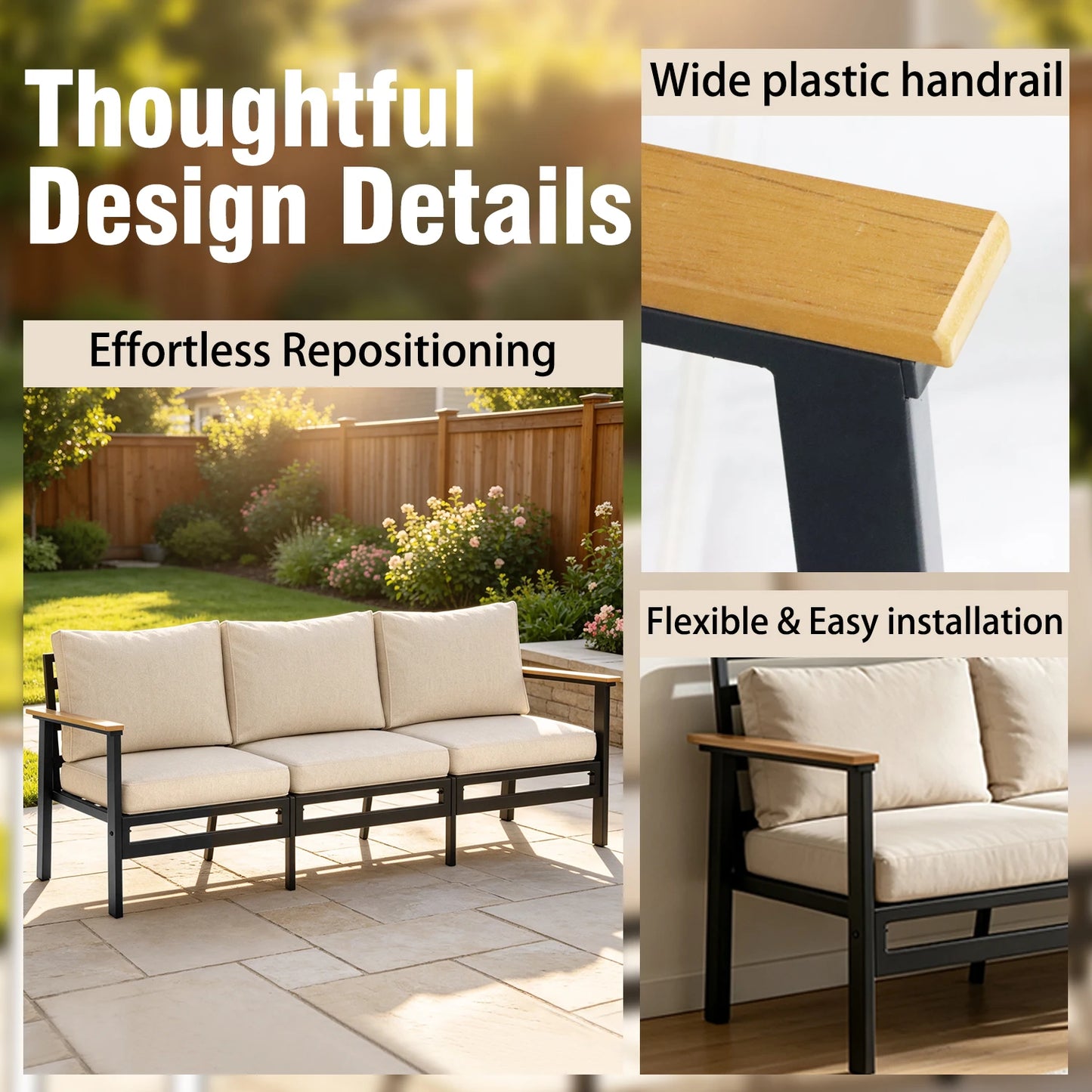 Avenvista Outdoor Patio Furniture Set Metal Sofa With Armrests