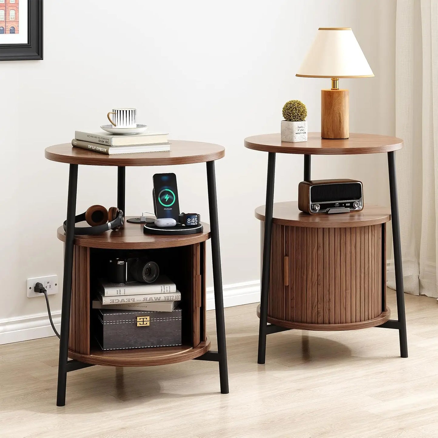 Onbrill Fluted Round End Tables 2 Pack Living Room