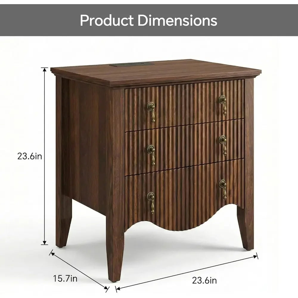 Set Of 2 Rustic Nightstands With Charging Station And Outlet