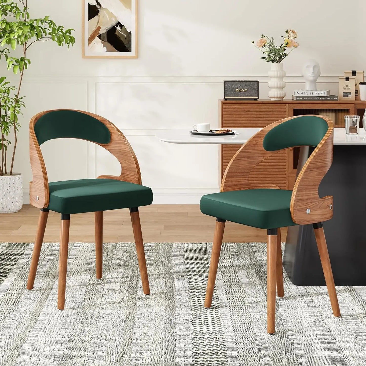 Farini Modern Wood Dining Chairs With Curved Backrest