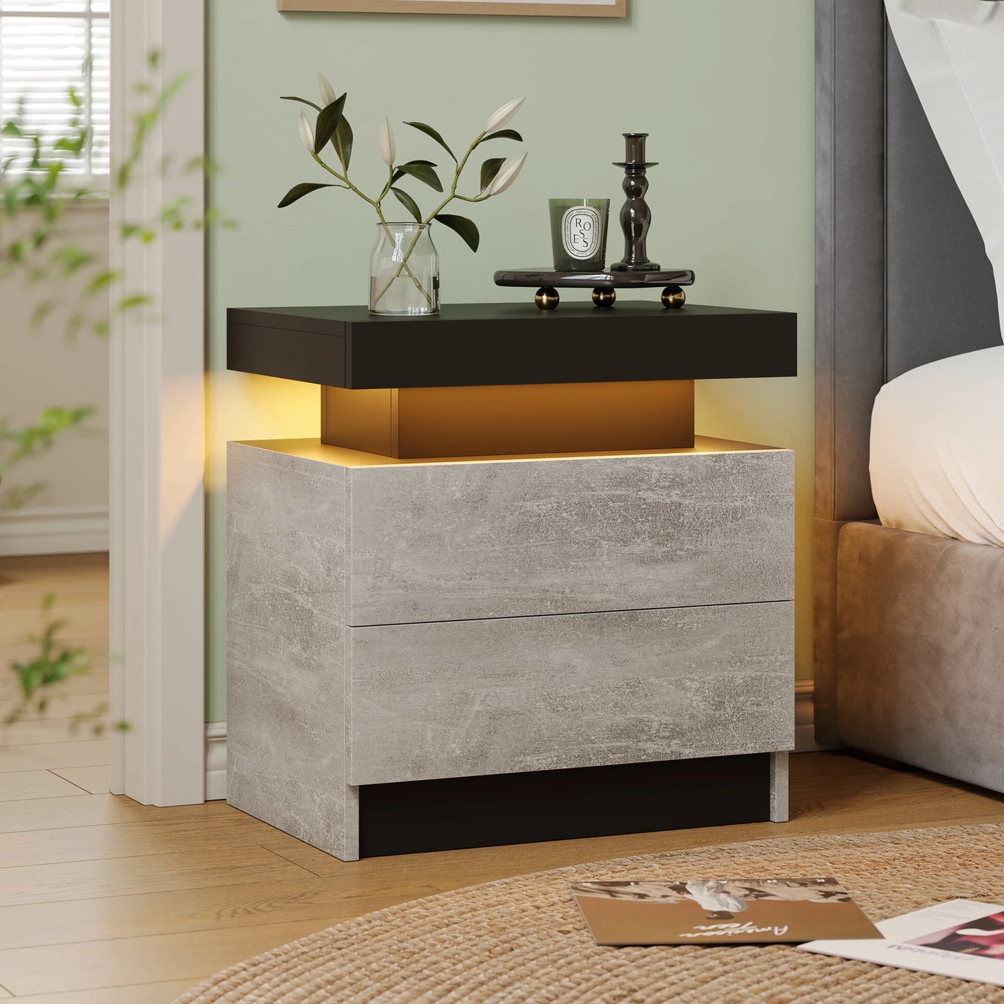 Cubehom LED Nightstand With 2 Drawers And RGB Accent Lighting