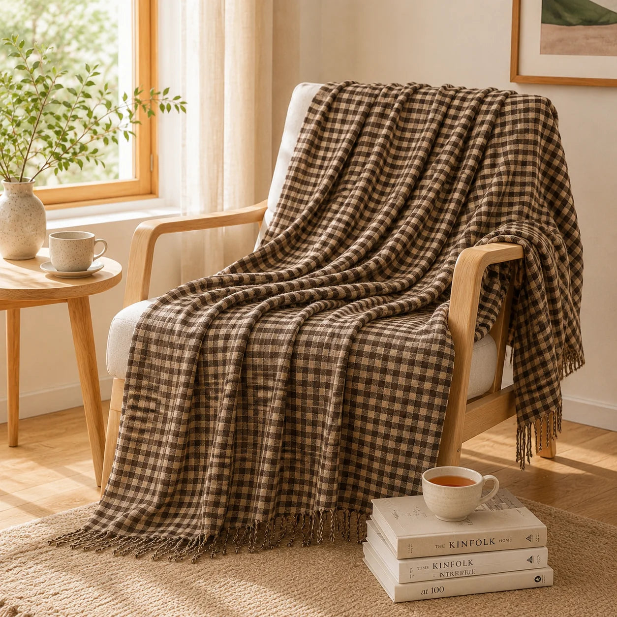 Textured Bobble Diamond Knit Throw Blanket Featuring Tassel Fringe