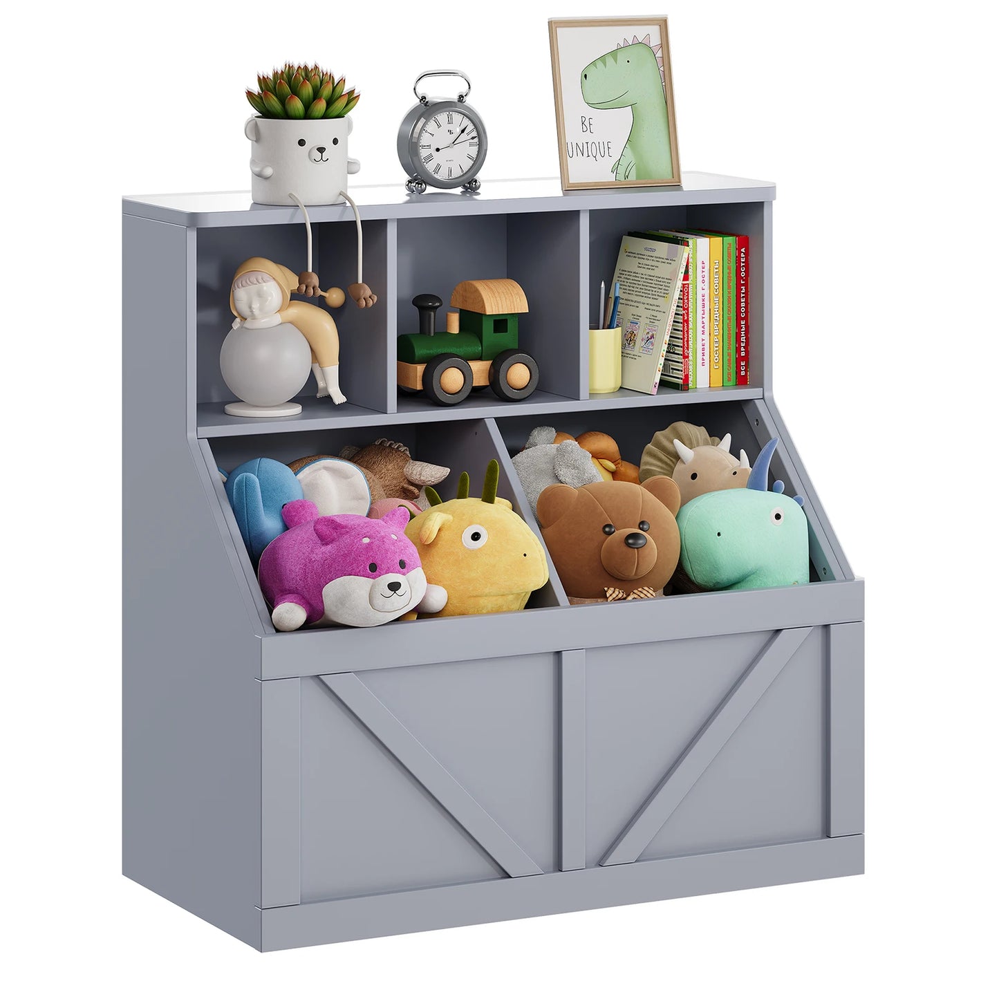HobbyLane Kids Toy Storage Organizer With Bookshelf Anti Tip Cabinet