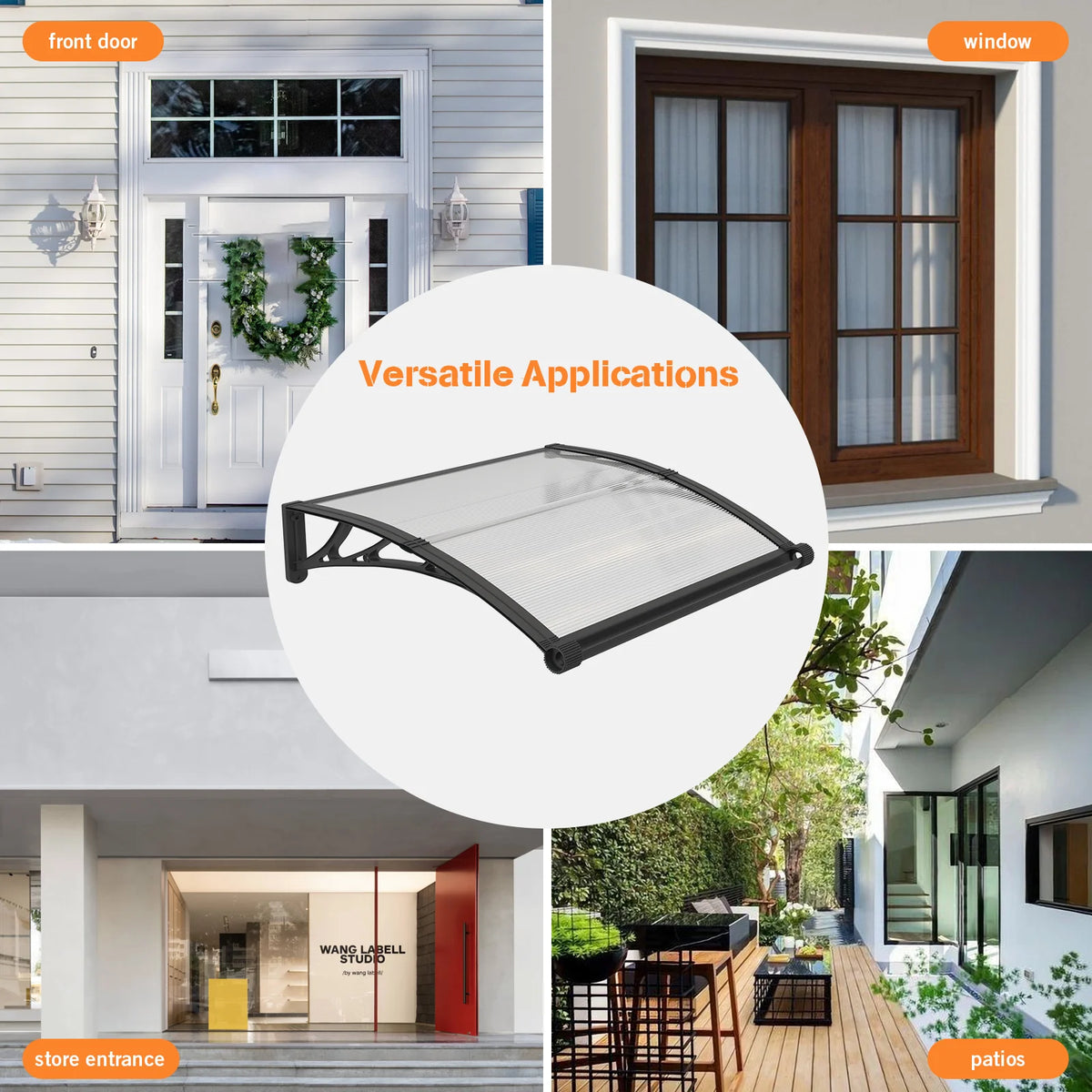 Polycarbonate Door Awning Canopy Sun Shade Rain Cover for Entrance