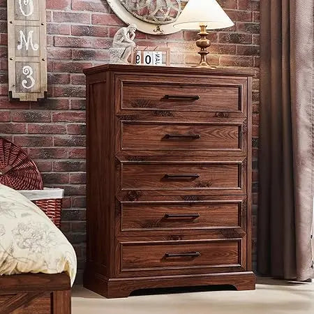 RBXC Farmhouse 5 Drawer Dresser Chest For Bedroom Storage