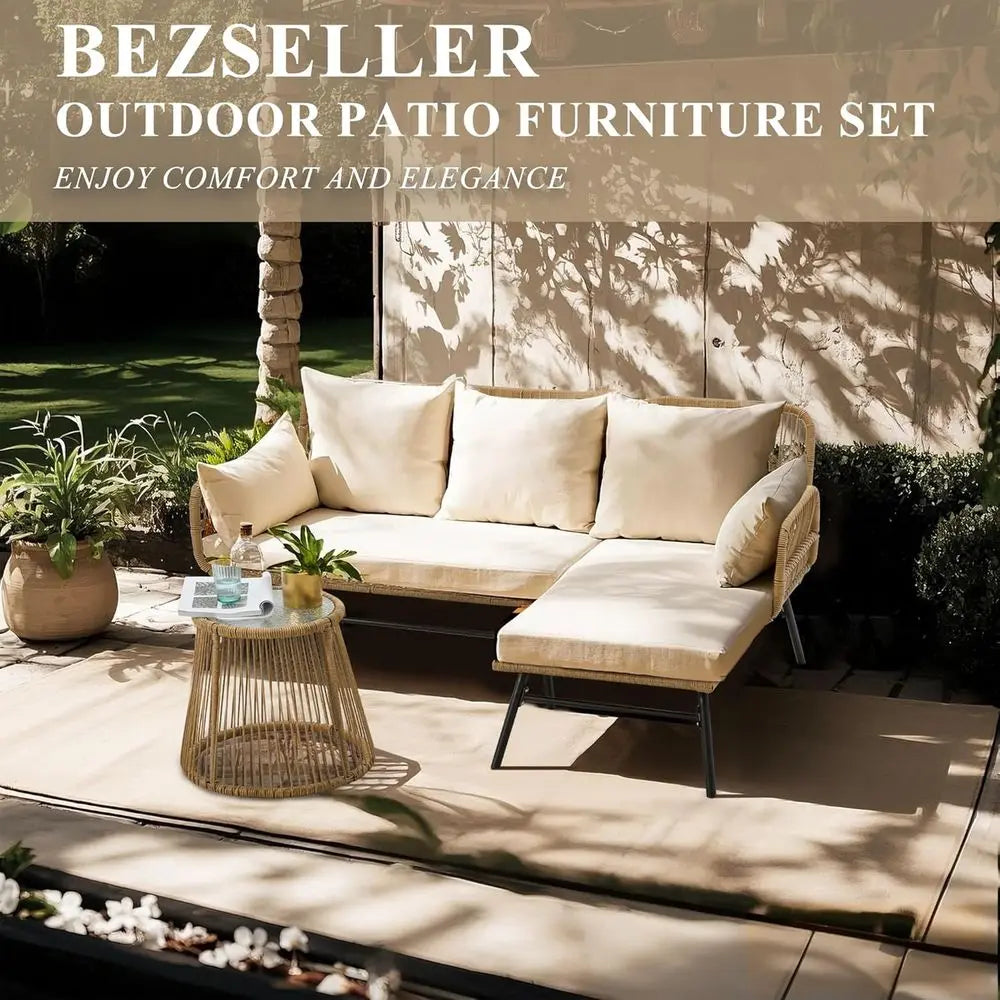 Weather Resistant Rattan Wicker Outdoor Conversation Sofa