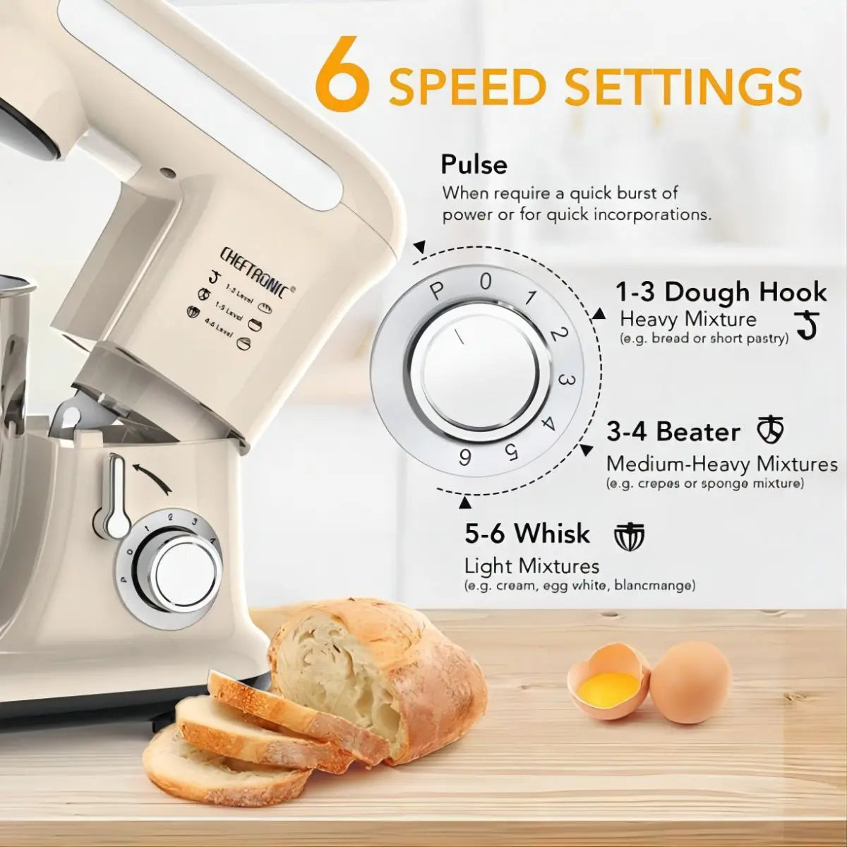 Cheftronic Tilt Head Electric Stand Mixer With Dough Hook Attachments