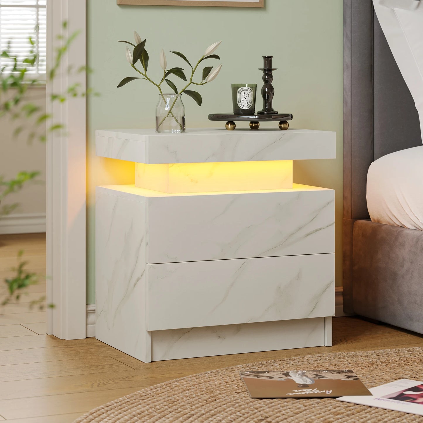 Cubehom LED Nightstand With 2 Drawers And RGB Accent Lighting