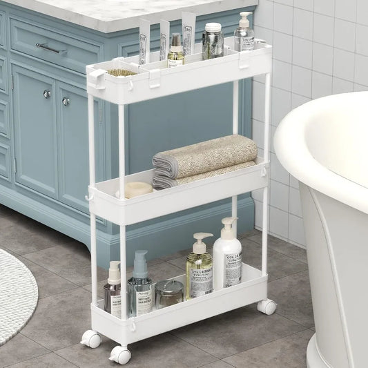 Xiuwo Slim 3 Tier Storage Cart Rolling Bathroom Organizer