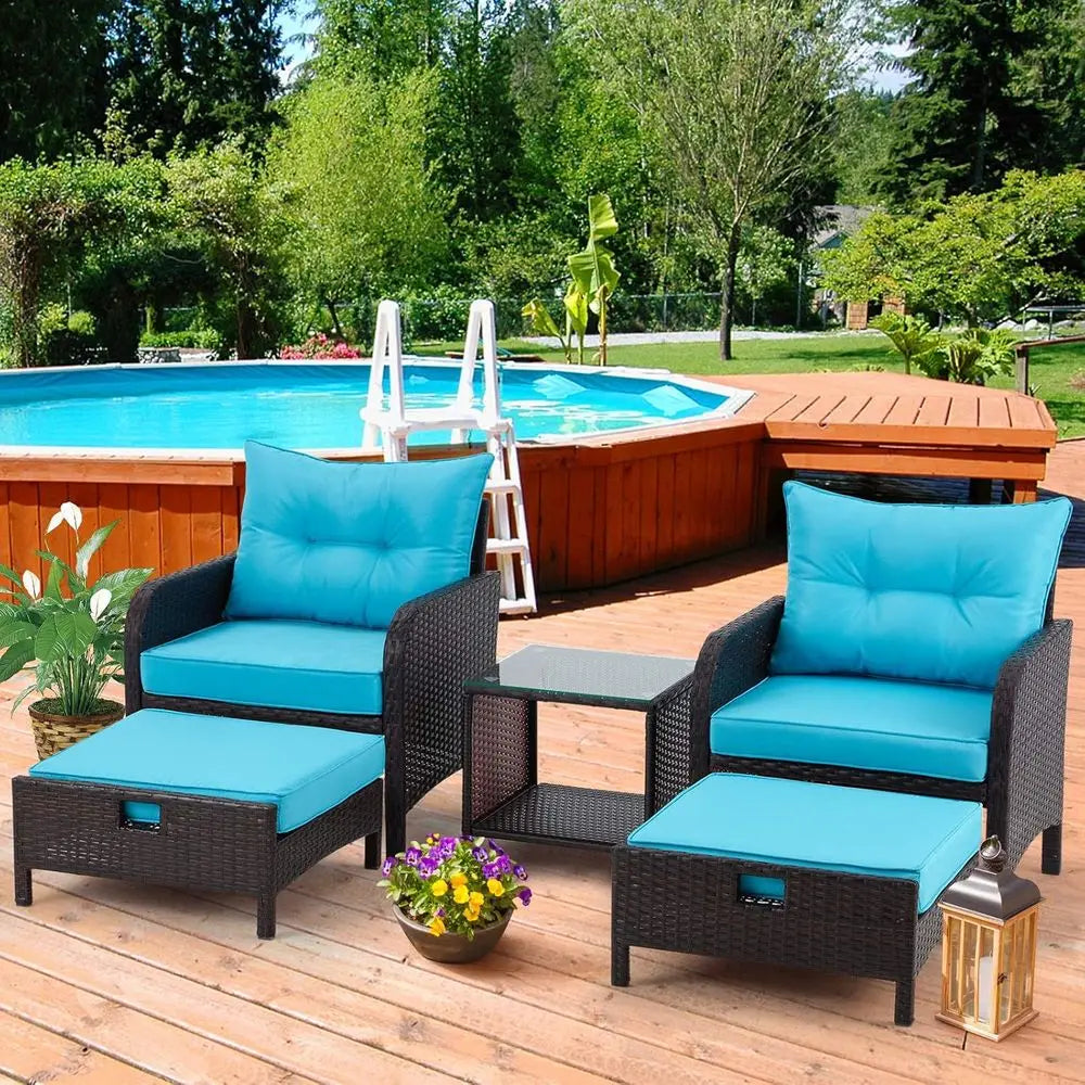 Outdoor Patio Furniture Set With Rattan Chairs And Tempered Glass