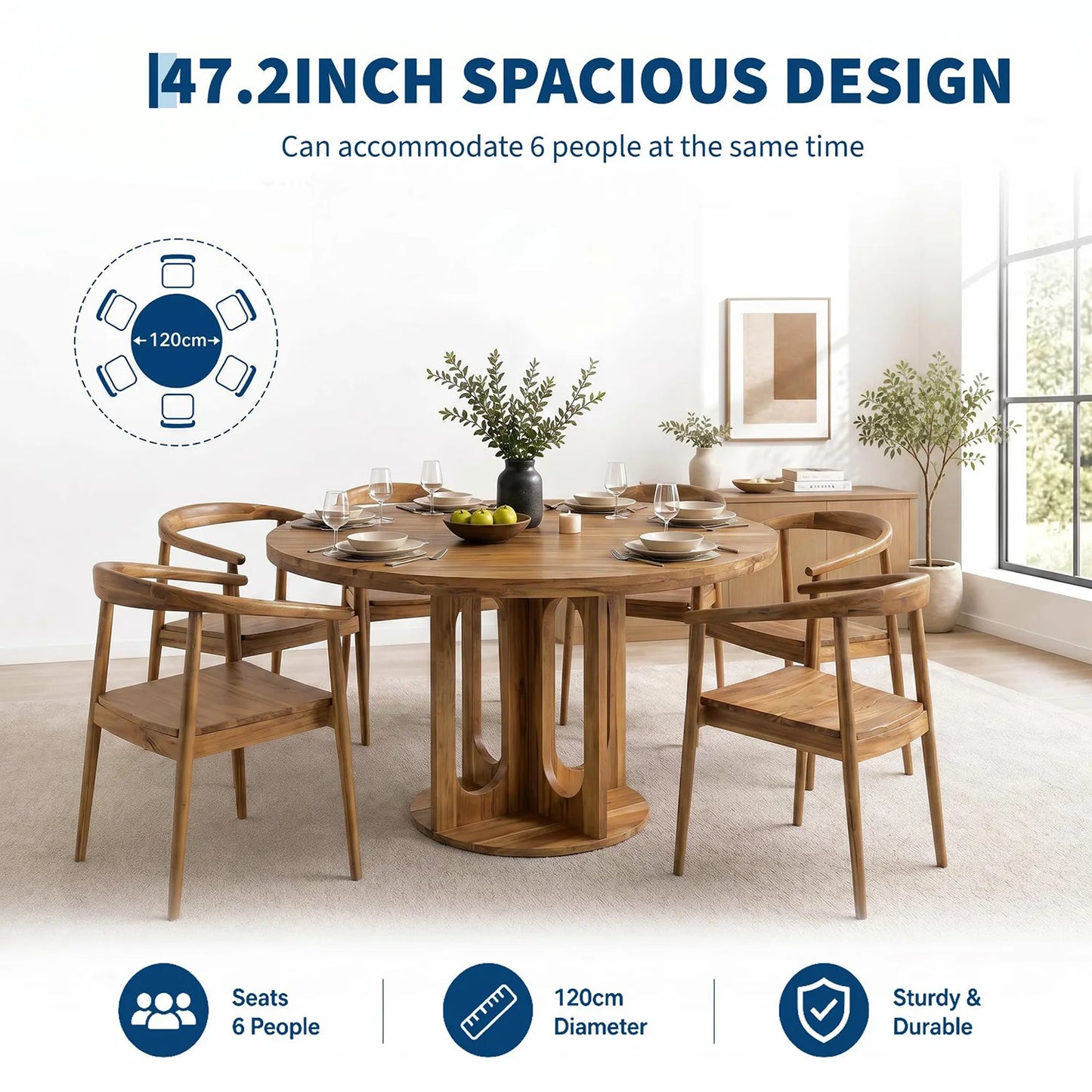 HiMISS Modern Round Dining Table With Arch Pedestal Base