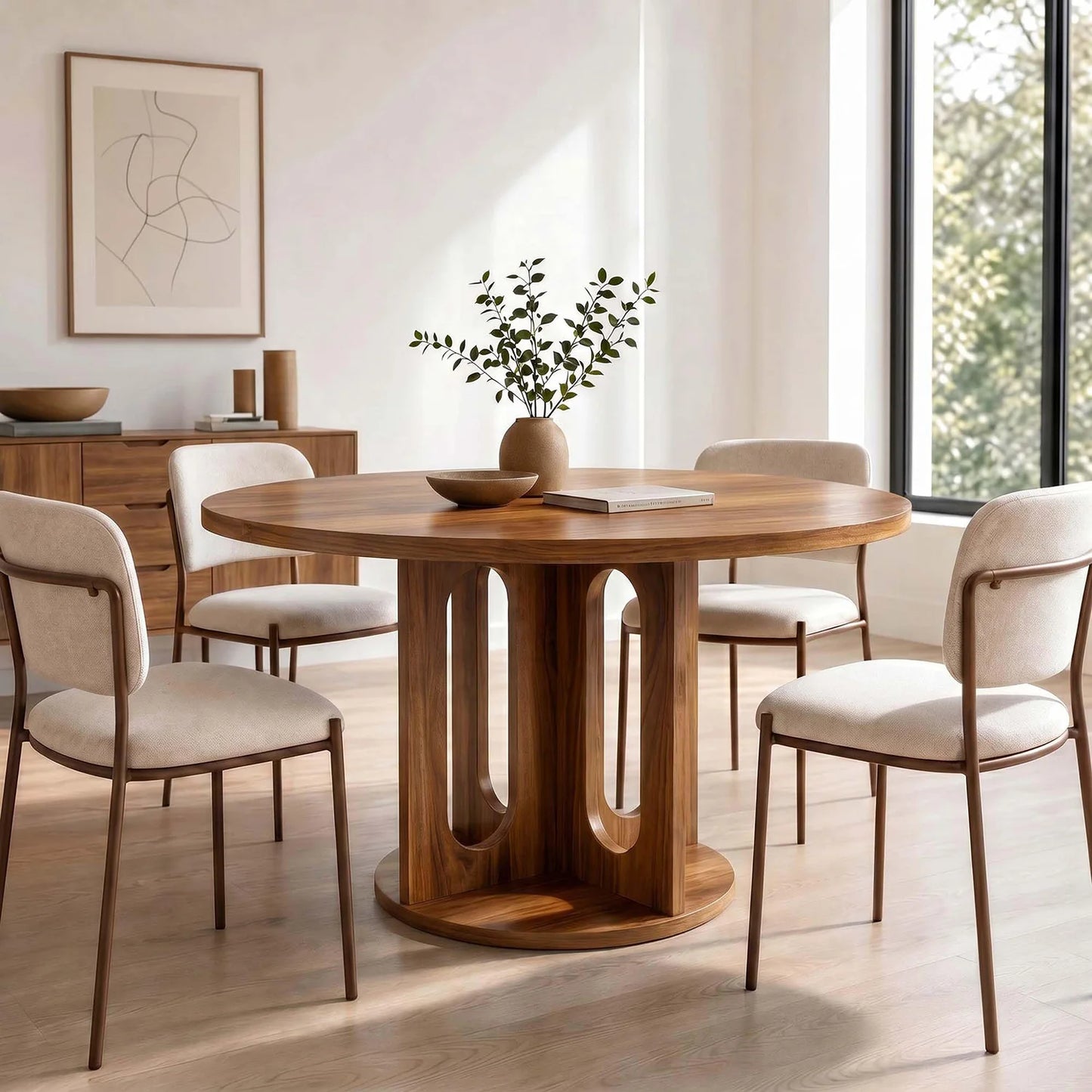 HiMISS Modern Round Dining Table With Arch Pedestal Base