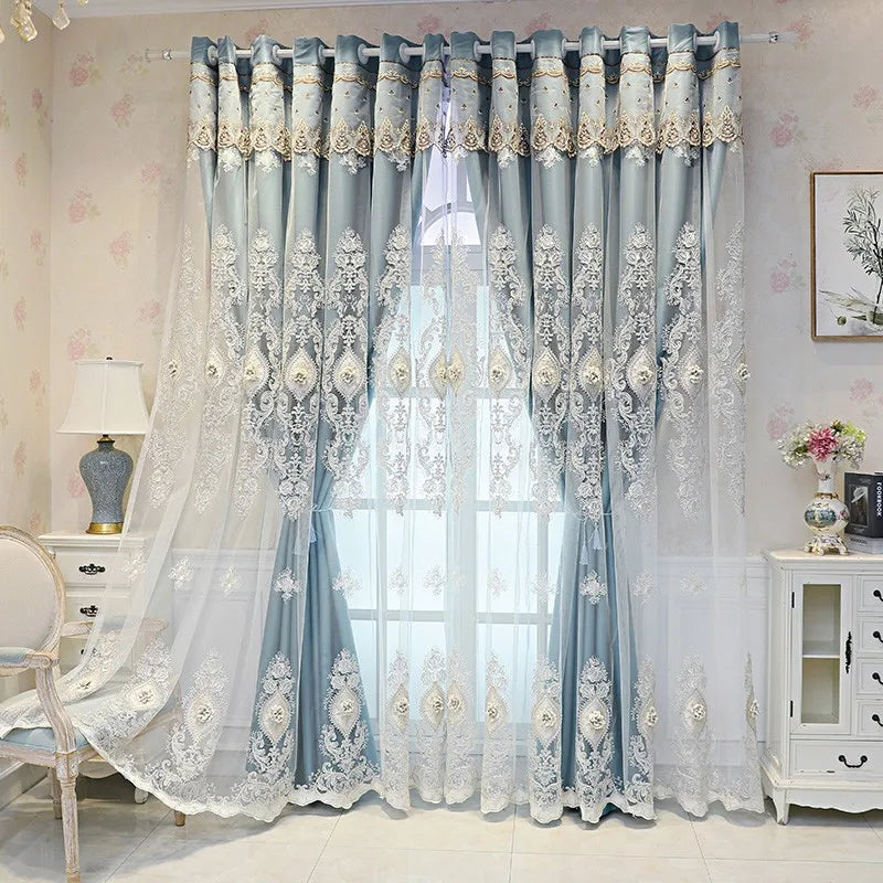 Luxury Embroidered Curtains With Dual Layer Room Darkening