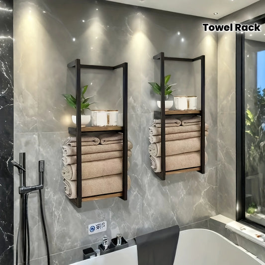 Two-Tier Carbon Steel Wall-Mounted Towel Rack