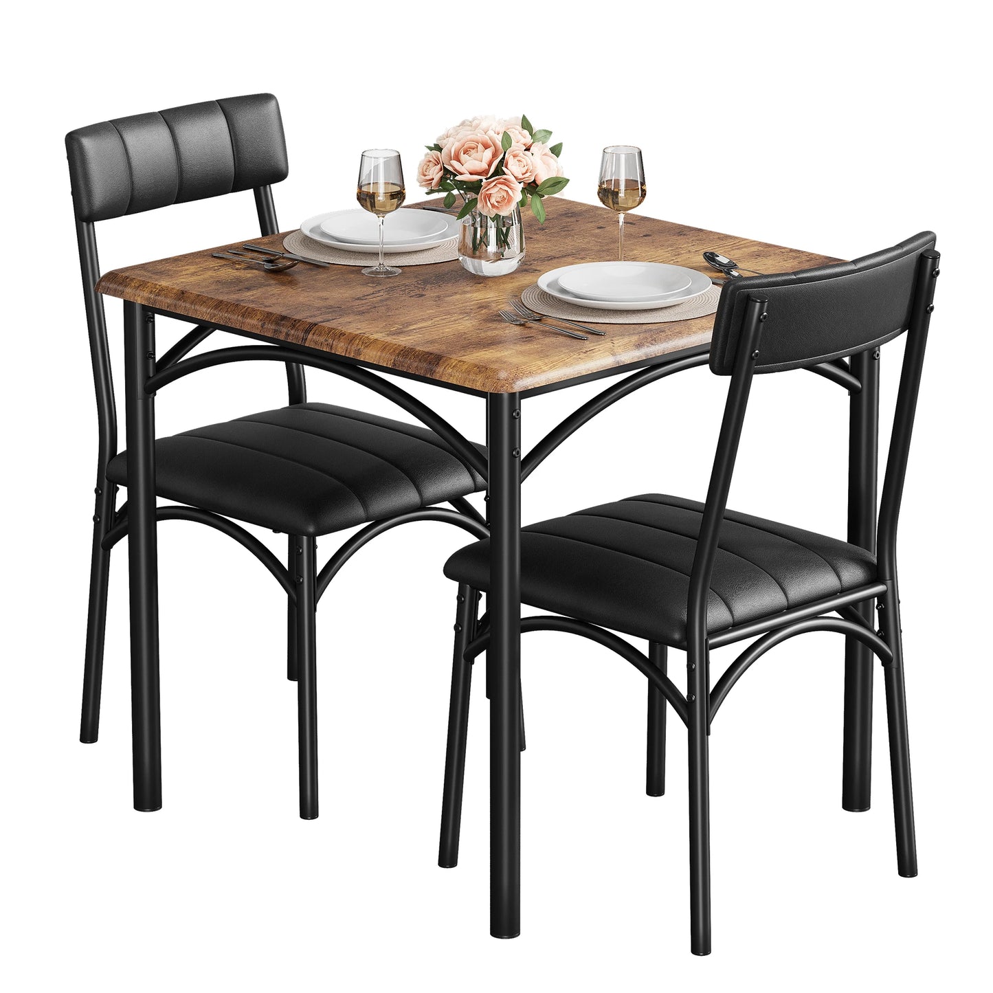 HiMiss Metal Wood Dining Table Set With Upholstered Chairs For Apartments