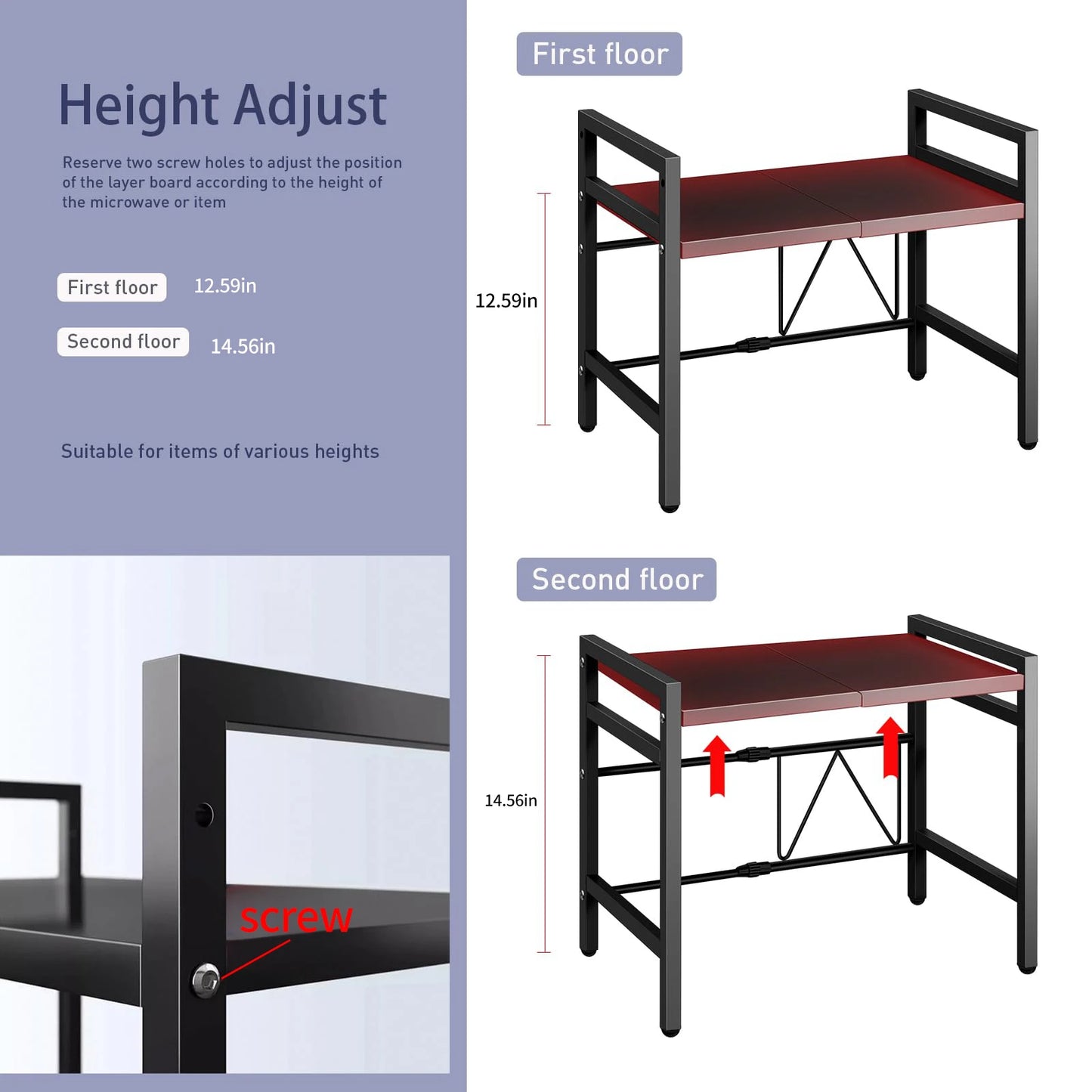 Expandable Metal Kitchen Storage Rack For Microwaves And Condiments