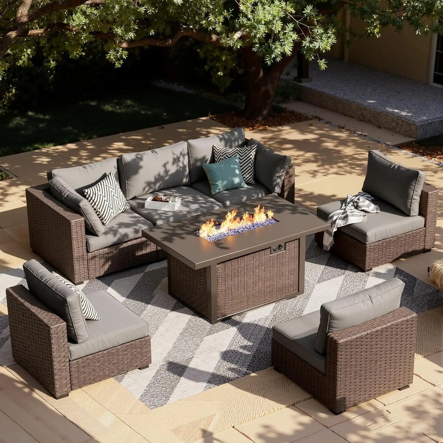 Xiaolang Outdoor Patio Sectional Sofa Set With Fire Pit Table