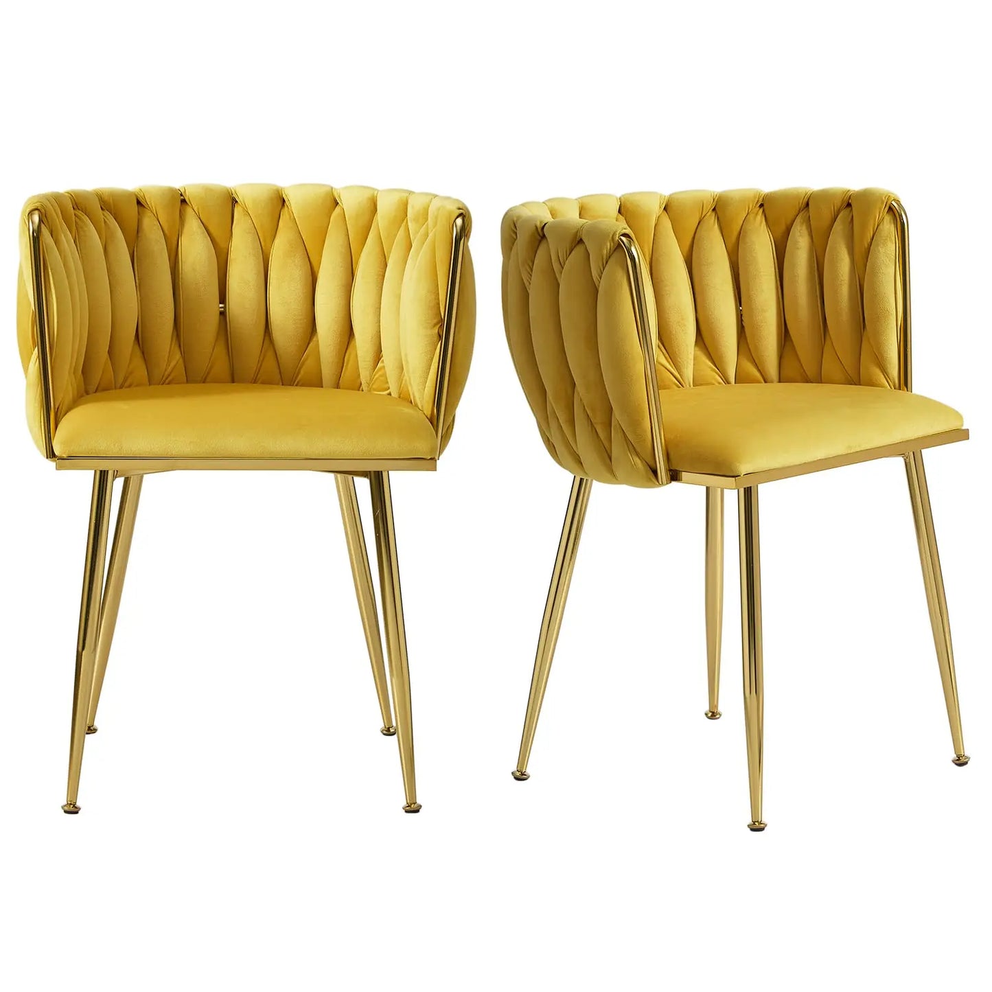 Velvet Dining Chairs Set With Golden Legs And Woven Back