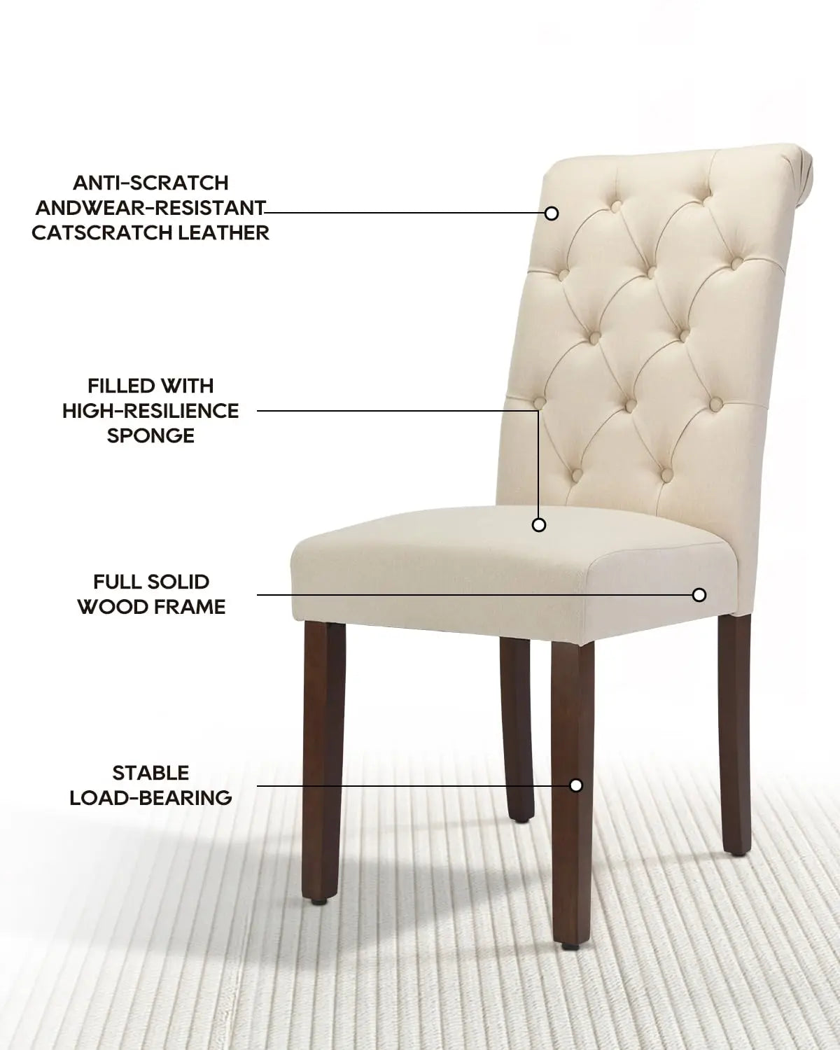 MOYU Dining Chairs Button Tufted Parsons Upholstered Solid Wood Legs