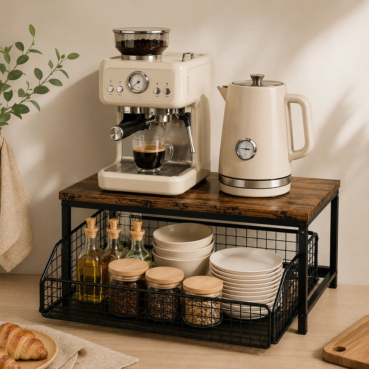 Pull Out Kitchen Counter Organizer With Sliding Wire Basket Storage
