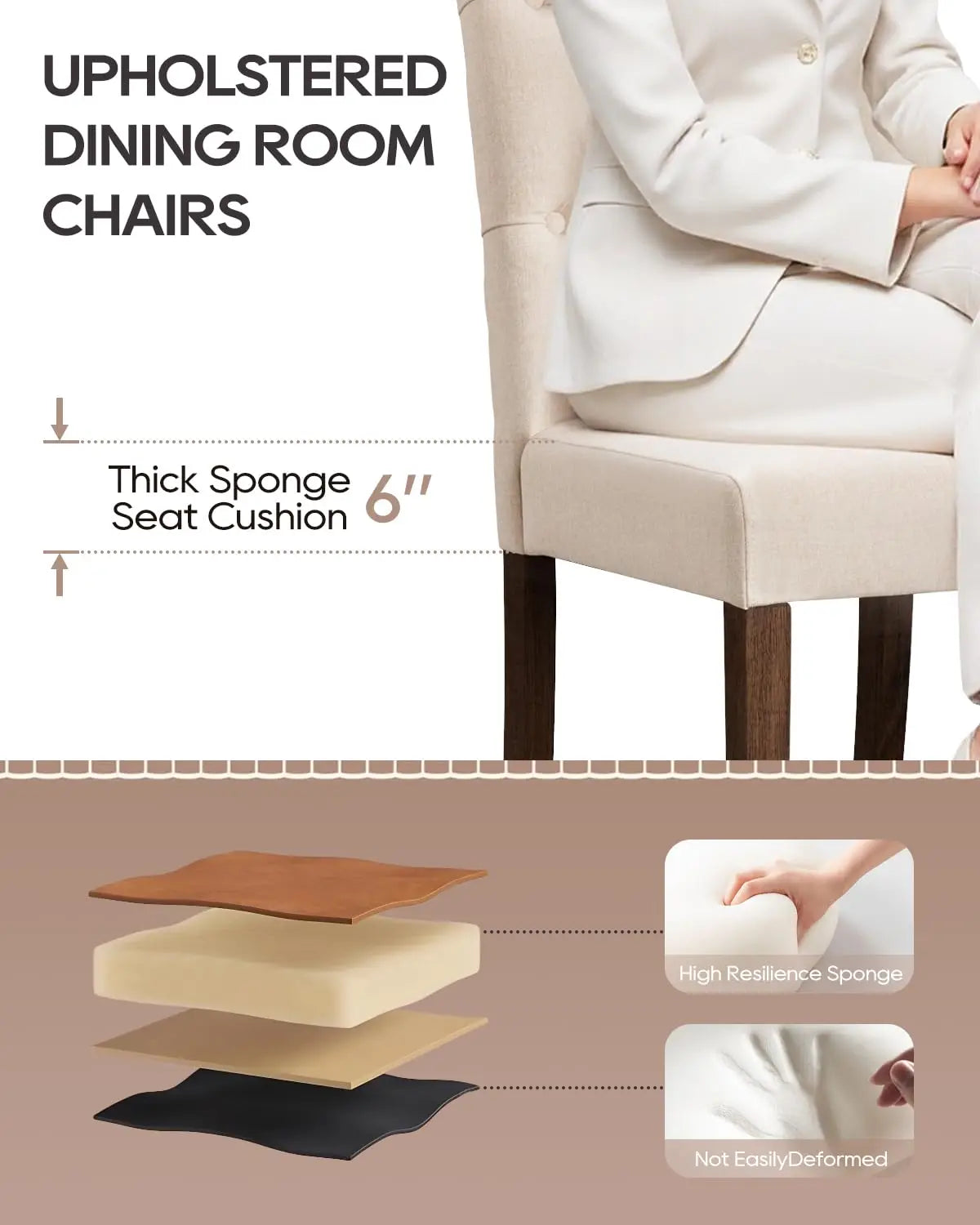 MOYU Dining Chairs Button Tufted Parsons Upholstered Solid Wood Legs