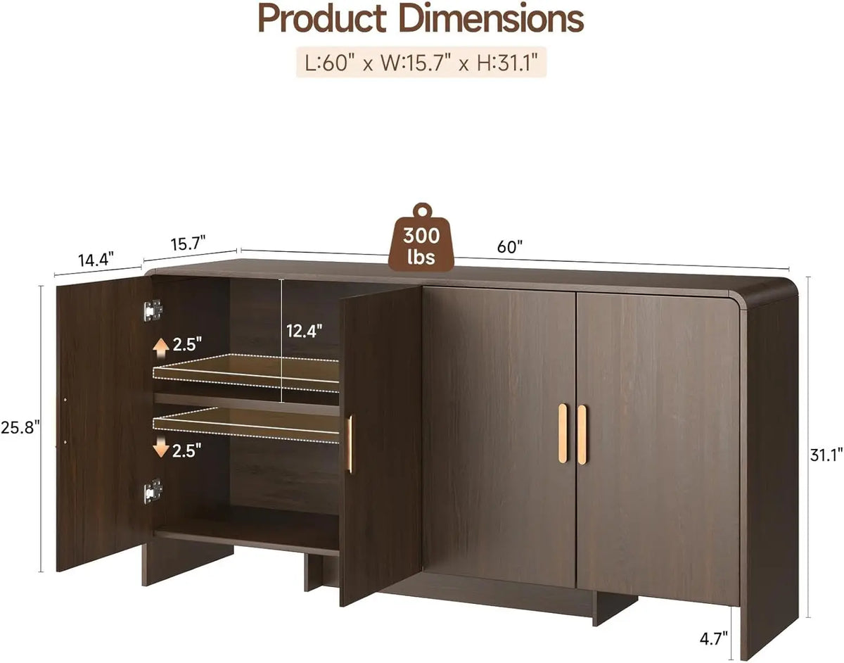 ONBRILL Mid Century Sideboard Cabinet With Adjustable Shelves