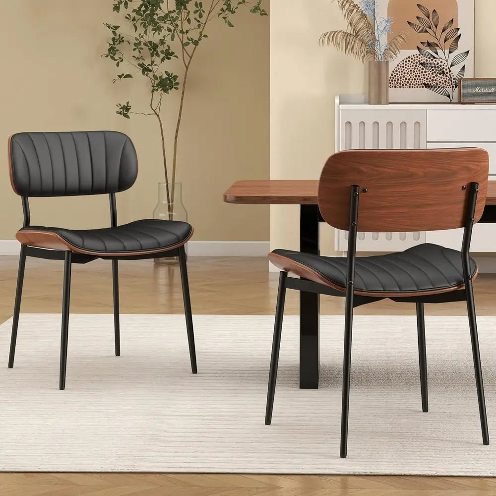Mid Century Modern Upholstered Dining Chairs With Walnut Bentwood Back