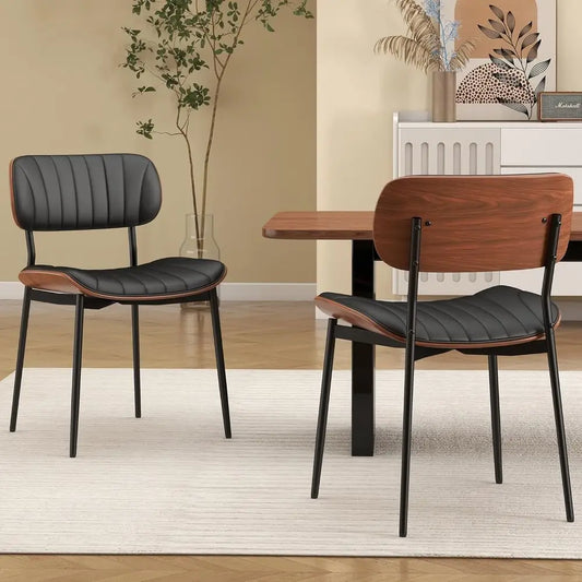 Mid Century Modern Upholstered Dining Chairs With Walnut Bentwood Back