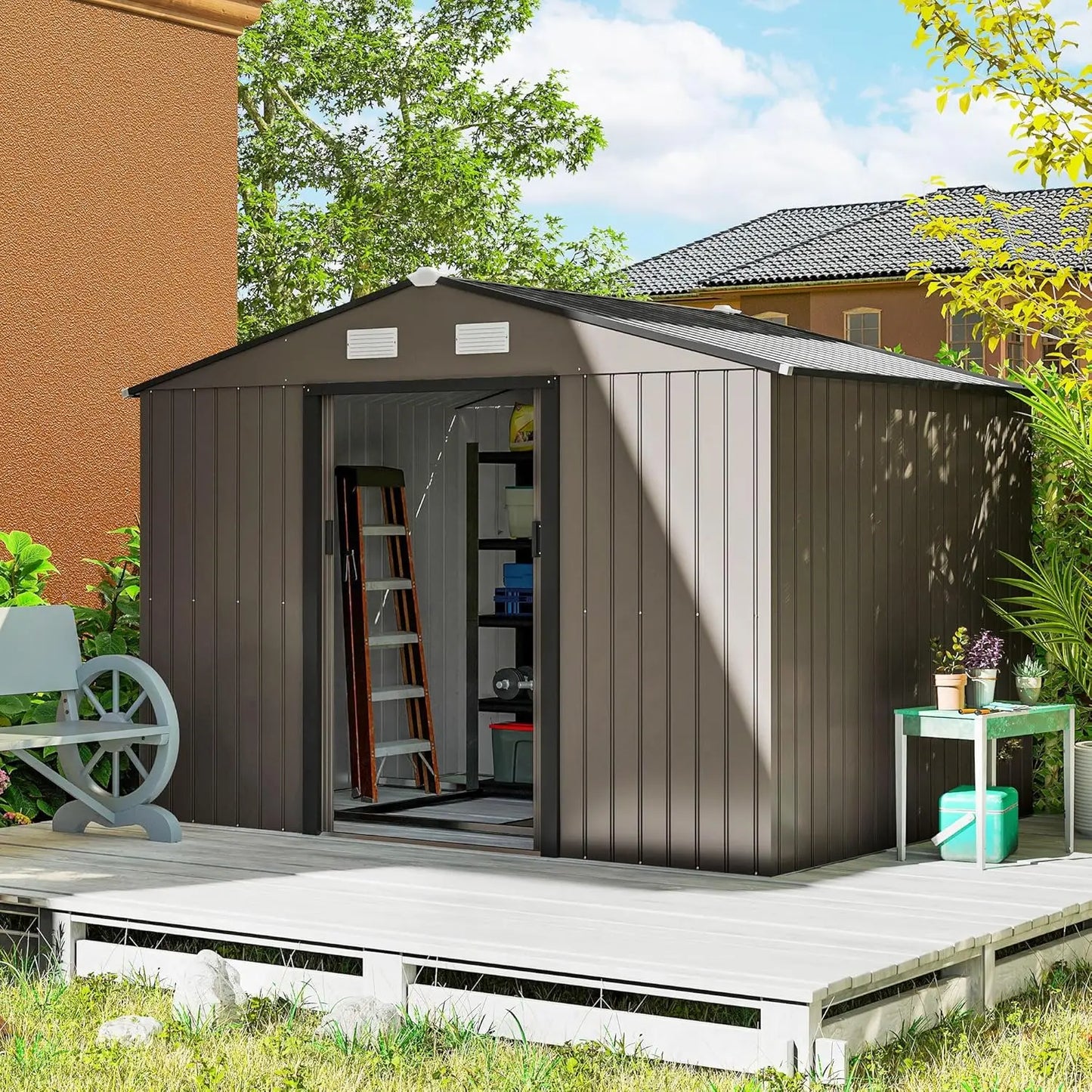 Metal Outdoor Storage Shed With Lockable Doors And Air Vents
