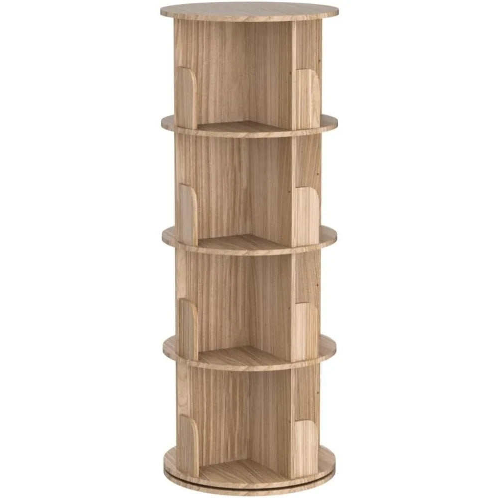 DAFIFY Rotating Wooden Bookshelf 360 Display 4-Tier Floor Standing