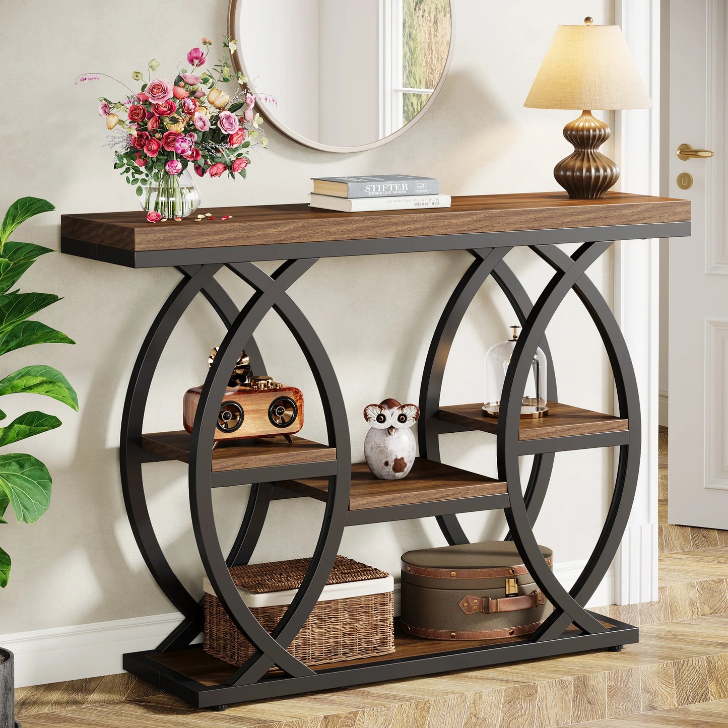 Tribesigns Console Table, 39.4-Inch Entryway Table with Thickened Tabletop, 4- Tier Industrial Narrow Hallway Sofa Table