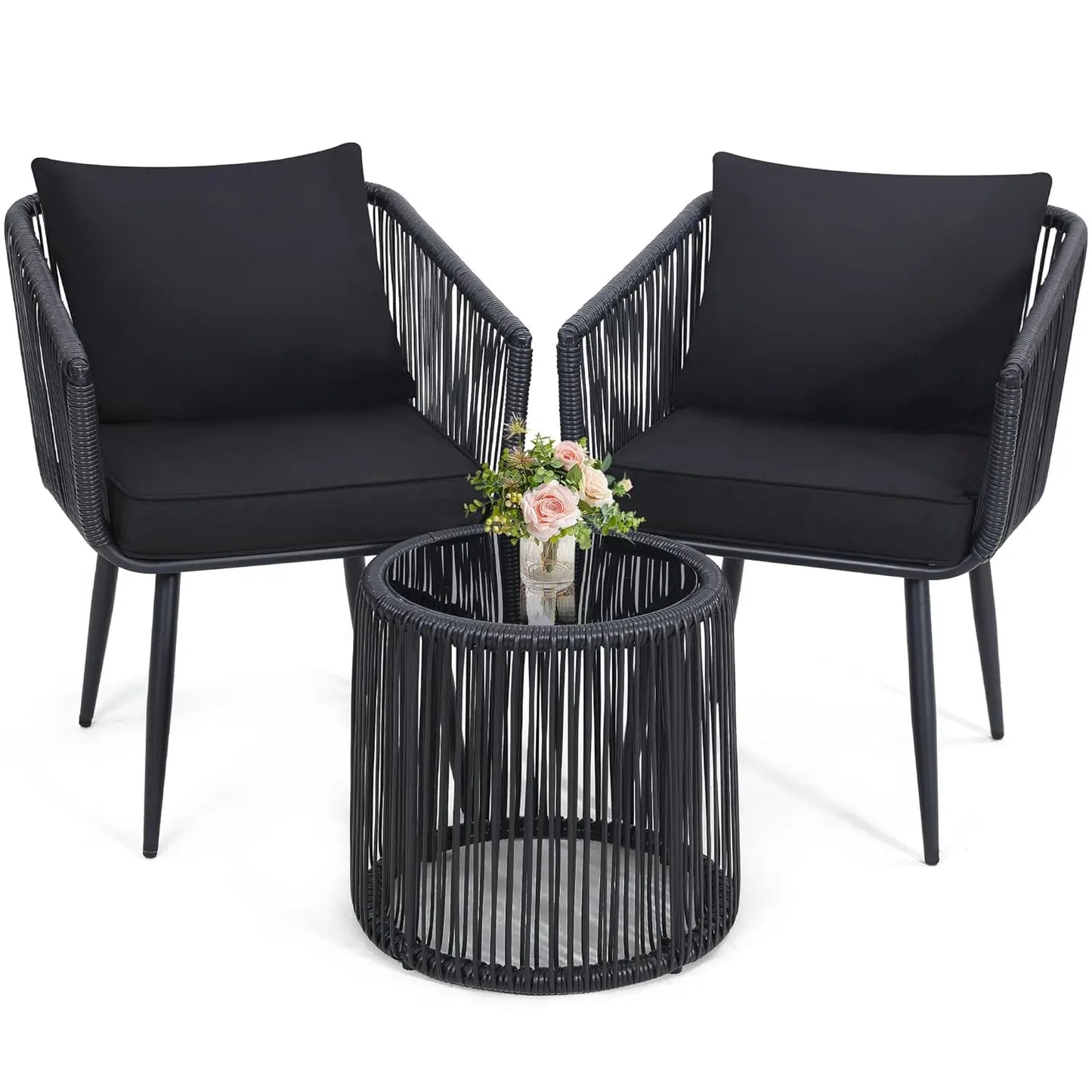 4 Piece Rattan Patio Bistro Set with Modern Style