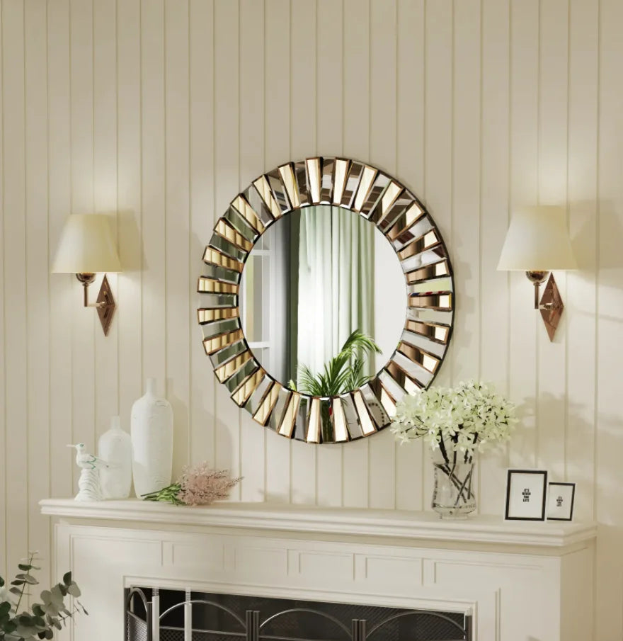 Decorative Round Starburst Wall Mirror Modern Art Glass Design