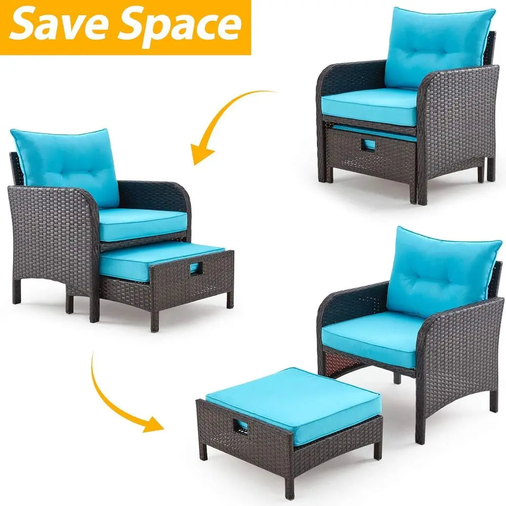 Outdoor Patio Furniture Set With Rattan Chairs And Tempered Glass