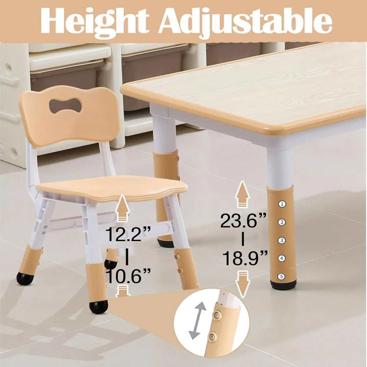 Tacleekii Modern Kids Table And Six Chair Set With Organizer