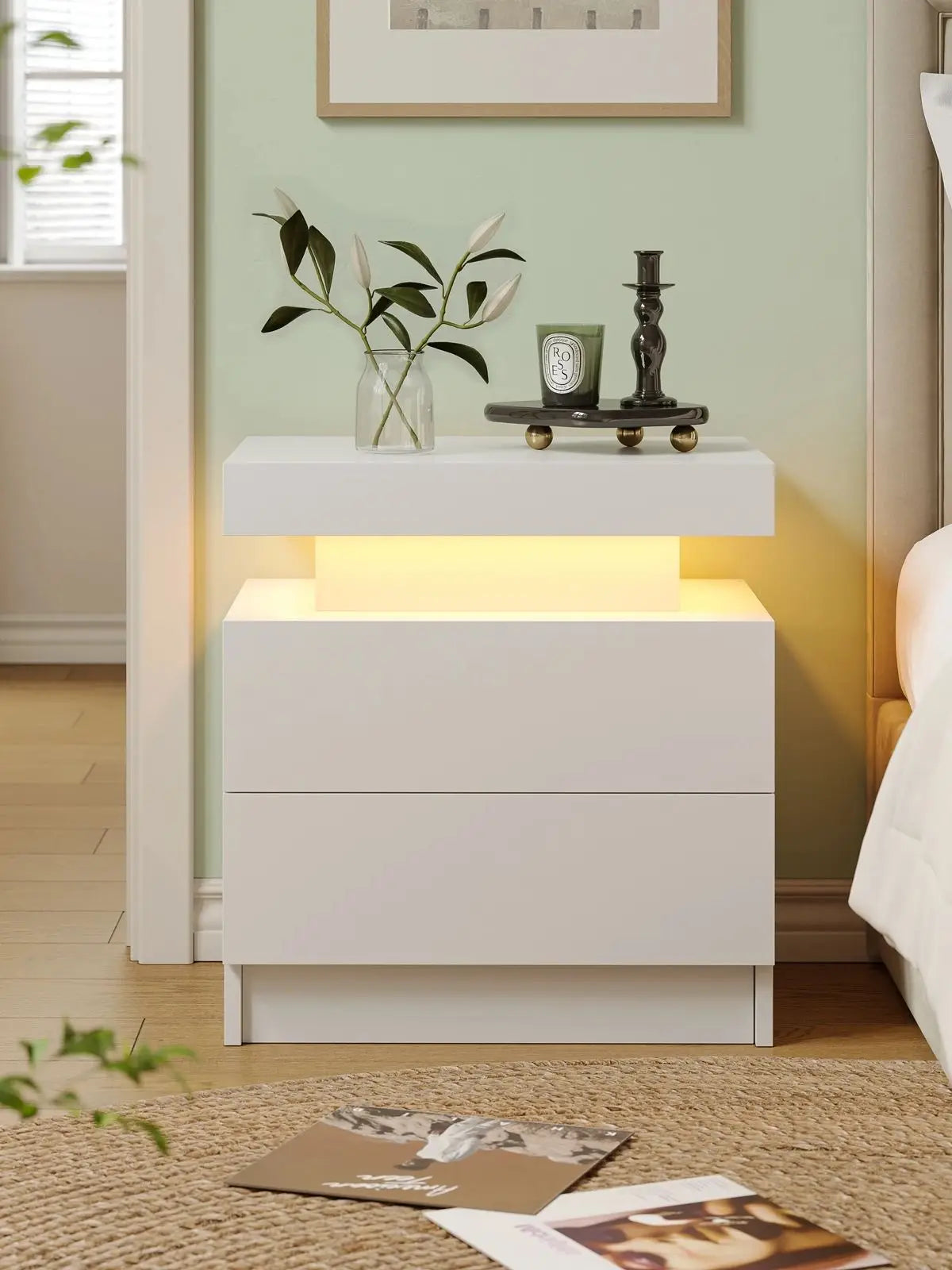 Cubehom LED Nightstand With 2 Drawers And RGB Accent Lighting