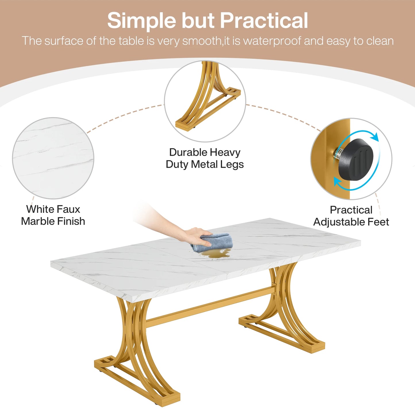 Tribesigns Dining Table For 4 To 6 With Faux Marble